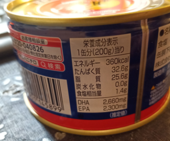 缶の側面の栄養成分表示