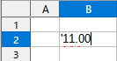 B2セルに11.00という文字が入っている。